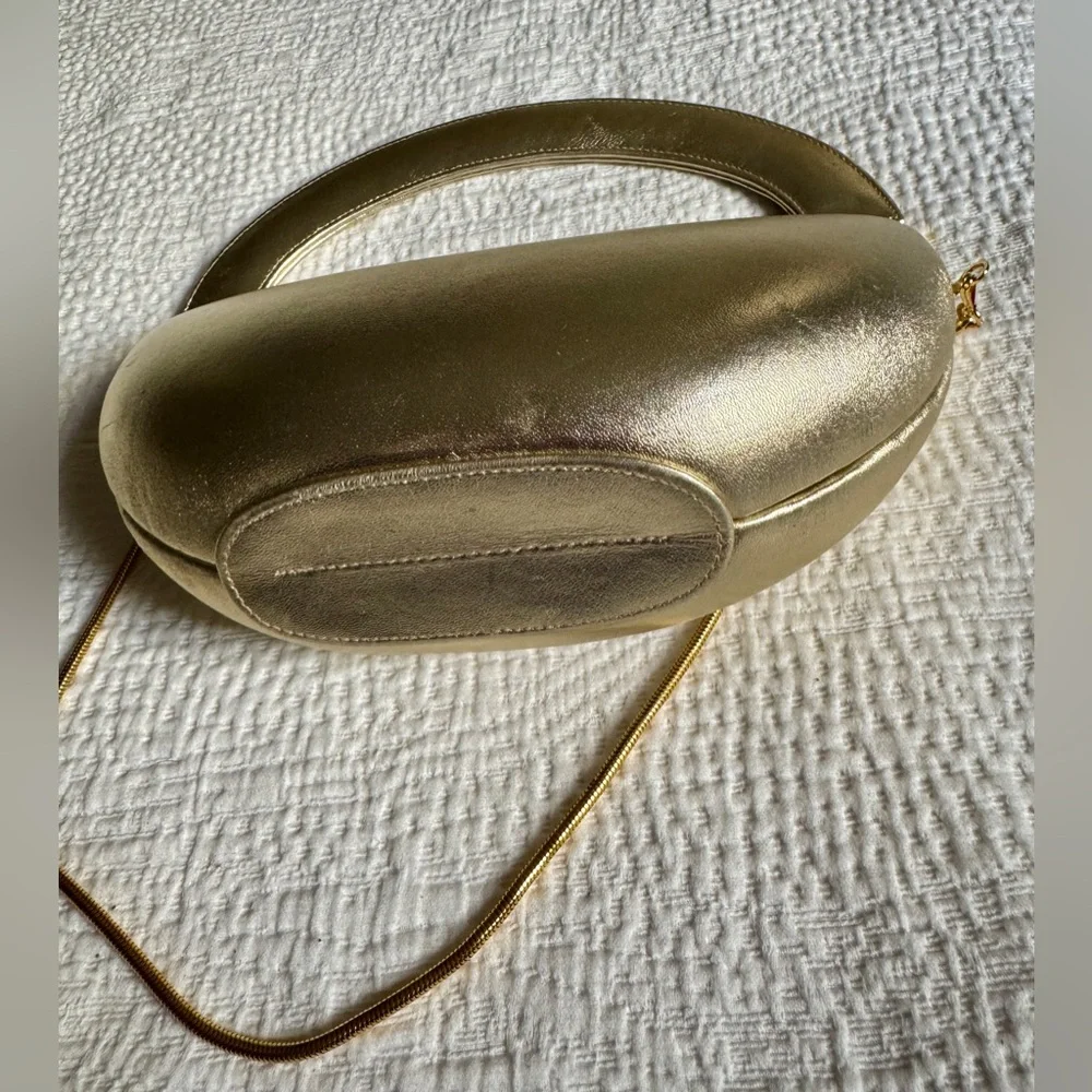 Vintage Stuart Weitzman leather framed Gold Women's Handbag purse - Picture 6 of 11